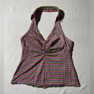 Trina Turk Halter Collared Multi Color Ruched Sweetheart Top